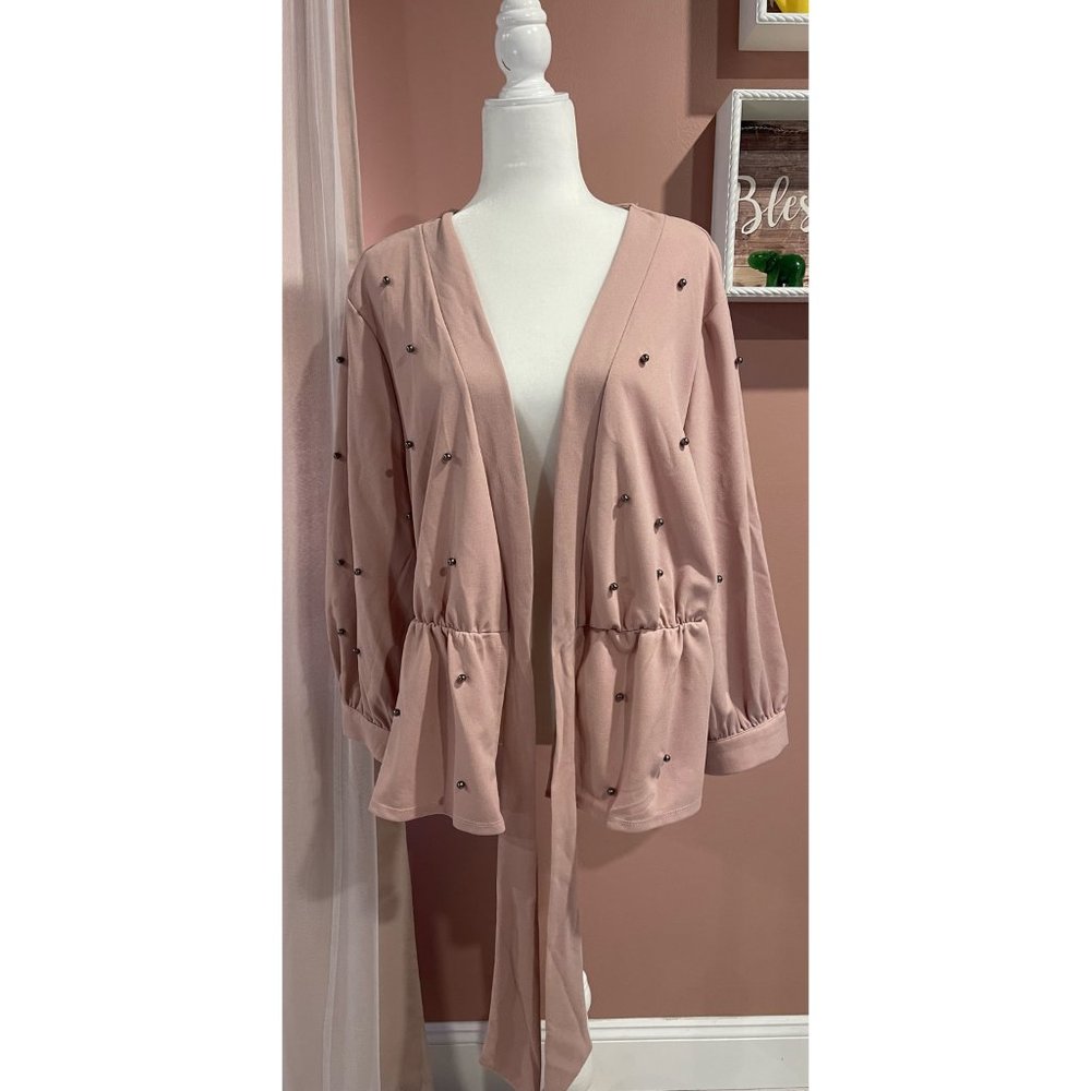 Shien Plus Swiss Pearl Surplice Belted Long Sleeve